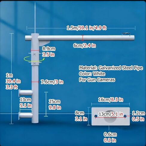 Wall-Mount Surveillance Post Stand 39 47 59in, 360° Gun Security Camera Pole Outdoor for Shop Entrances/Building Corridors/Parking Lot Entrance(ligjt Grey,3 9/10 ft(120cm)) in Saudi Arabia