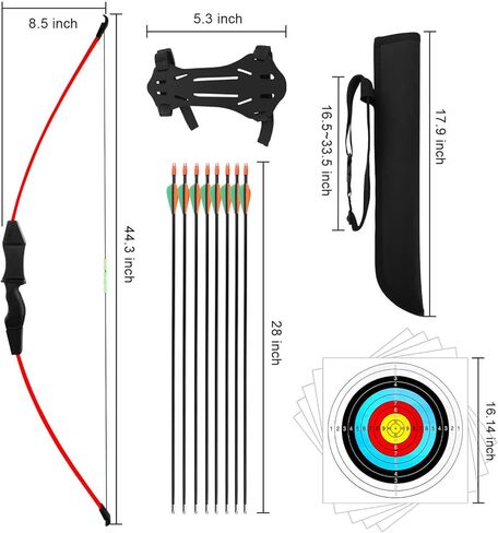 مجموعة القوس والسهم من Dostyle مقاس 44 بوصة للأطفال والأطفال في الهواء الطلق قوس منحني للشباب لتدريب الرماية للأطفال وفرق الألعاب هدية in Kuwait