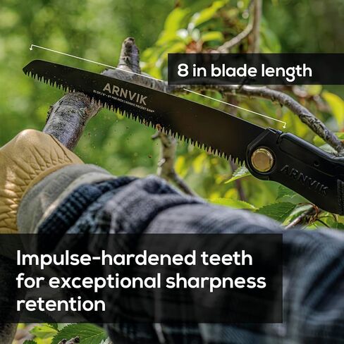 Nordic Pruning Saw for Gardening & Folding Saw Bushcraft - Arnvik - 8 Teeth per Inch - 8 in Hardened SK5 Steel Blade for Wood - For Cutting Trees in Your Garden or Firewood when Camping in Saudi Arabia