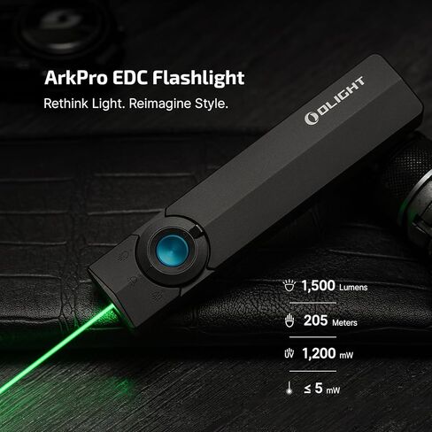 مصباح يدوي مسطح OLIGHT ArkPro EDC قابل لإعادة الشحن مع شعاع أخضر، مصباح LED للأشعة فوق البنفسجية والأبيض، 1500 لومن USB-C مصباح يدوي للتخييم، مصباح كشاف كشاف للعمل في حالات الطوارئ في الهواء الطلق (أسود CW) in Kuwait
