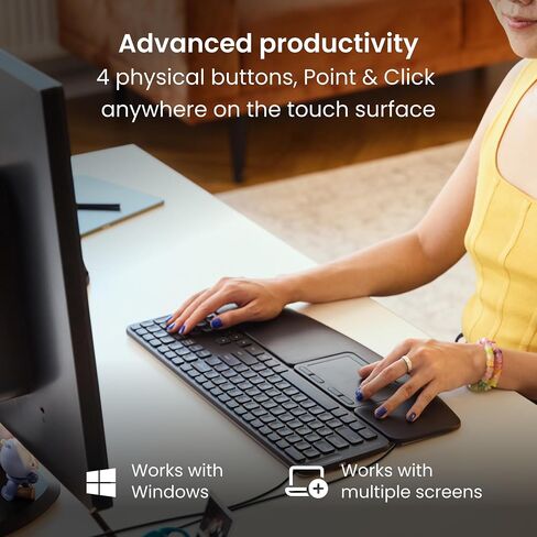 لمسة تصميم محيطي: لوحة لمس سلكية مريحة لنظام التشغيل Windows 10 و11، لوحة لمس متعددة اللمس ولوحة تتبع زجاجية عالية الدقة، انقر في أي مكان، 4 مفاتيح اختصار قابلة للبرمجة، مسند معصم كامل الحجم in Kuwait