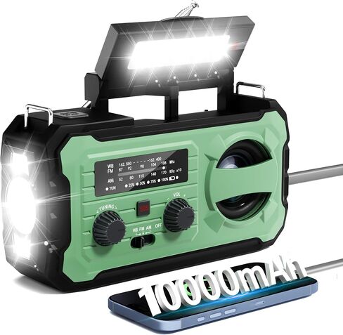 Hand Crank Emergency Radio, 10000mAh Weather Radio with AM/FM/NOAA, Solar Prower, SOS Alarm, Phone Charging, LED Flashlight, Portable Survival Gear for Outdoor & Home Emergencies Kits, Grey in Saudi Arabia