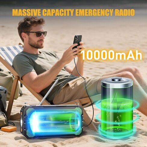 Hand Crank Emergency Radio, 10000mAh Weather Radio with AM/FM/NOAA, Solar Prower, SOS Alarm, Phone Charging, LED Flashlight, Portable Survival Gear for Outdoor & Home Emergencies Kits, Grey in Saudi Arabia