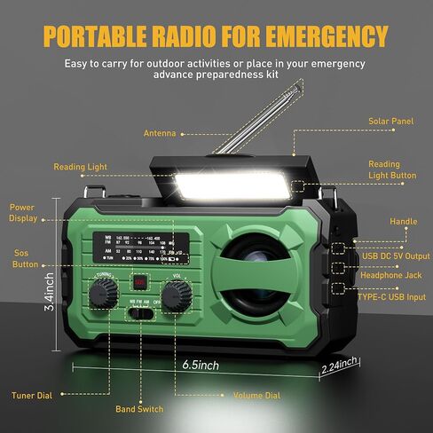 Hand Crank Emergency Radio, 10000mAh Weather Radio with AM/FM/NOAA, Solar Prower, SOS Alarm, Phone Charging, LED Flashlight, Portable Survival Gear for Outdoor & Home Emergencies Kits, Grey in Saudi Arabia