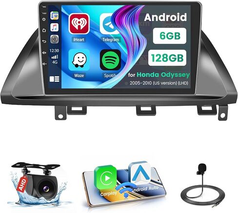 ستيريو سيارة 4G+64G Android 13 لراديو Honda Odyssey 2005-2010، راديو بشاشة لمس IPS 10.1 بوصة مع Apple Carplay Android Auto، بلوتوث GPS WiFi 32EQ DSP FM RDS SWC+Mic، كاميرا احتياطية AHD in Kuwait