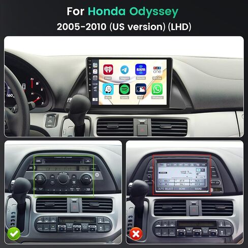 ستيريو سيارة 4G+64G Android 13 لراديو Honda Odyssey 2005-2010، راديو بشاشة لمس IPS 10.1 بوصة مع Apple Carplay Android Auto، بلوتوث GPS WiFi 32EQ DSP FM RDS SWC+Mic، كاميرا احتياطية AHD in Kuwait