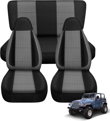 Seat Covers Compatible with Jeep Wrangler TJ 1997-2002 Full Set, Air-Mesh Breathable Automotive Cover Cushion Accessories (All Black) in Saudi Arabia