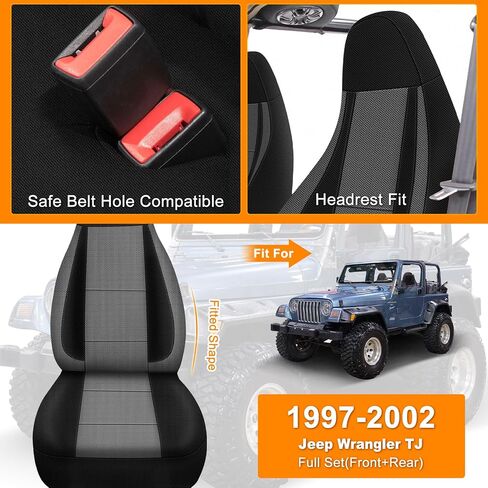 Seat Covers Compatible with Jeep Wrangler TJ 1997-2002 Full Set, Air-Mesh Breathable Automotive Cover Cushion Accessories (All Black) in Saudi Arabia