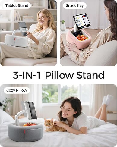 LULULOOK Ultra Fluffy Kindle Pillow Stand for Reading, Lap Tablet Pillow Stand with Snack Bowl & Flodable Arm Compatible with iPad, Phone and 4.7-14.6" Tablet for Book Reading in Bed in Saudi Arabia