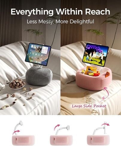 LULULOOK Ultra Fluffy Kindle Pillow Stand for Reading, Lap Tablet Pillow Stand with Snack Bowl & Flodable Arm Compatible with iPad, Phone and 4.7-14.6" Tablet for Book Reading in Bed in Saudi Arabia