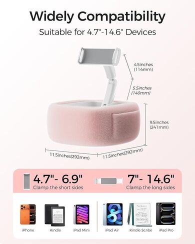 LULULOOK Ultra Fluffy Kindle Pillow Stand for Reading, Lap Tablet Pillow Stand with Snack Bowl & Flodable Arm Compatible with iPad, Phone and 4.7-14.6" Tablet for Book Reading in Bed in Saudi Arabia
