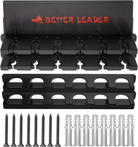 2 Pack Vertical Fishing Rod Holder for Garage, BETTER LEADER Fishing Pole Holders- Holds Up to 12 Rods or Combos, Wall Mount Fishing Pole Rack, Fits Most Rods of Diameter 3-19mm, Fishing Gifts for Men in Saudi Arabia