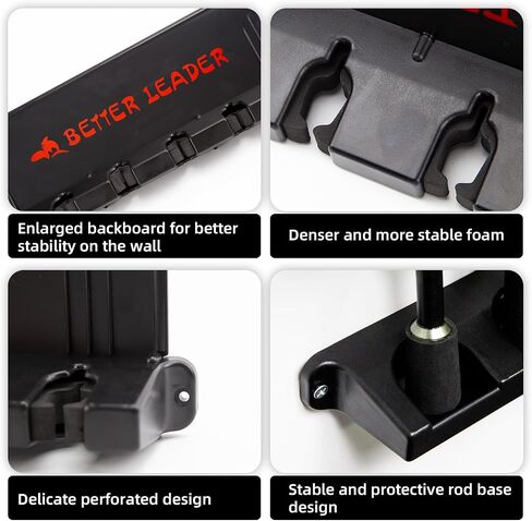2 Pack Vertical Fishing Rod Holder for Garage, BETTER LEADER Fishing Pole Holders- Holds Up to 12 Rods or Combos, Wall Mount Fishing Pole Rack, Fits Most Rods of Diameter 3-19mm, Fishing Gifts for Men in Saudi Arabia