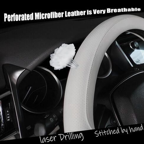 Steering Wheel Cover Universal Standard Size 14.5-15 inch, Breathable Microfiber Leather, Anti-Slip, Soft Grip, Fits Most Cars SUVs Trucks, Creamy White in Saudi Arabia