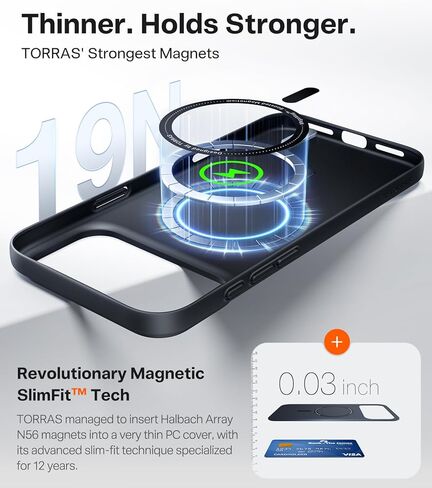 حافظة TORRAS مغناطيسية رفيعة لهاتف iPhone 17 Pro مقاس 6.3 بوصة، رفيعة للغاية، متوافقة مع MagSafe، حافظة هاتف صلبة من البولي كربونات خفيفة الوزن غير لامعة مضادة للخدش لهاتف iPhone 17 Pro OriginFit، أزرق غامق in Saudi Arabia