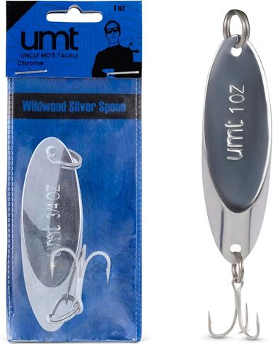 UMT Chrome Fishing Spoon Lure 3/4oz,1oz, 2oz – Sharp 3/0 Treble Hook for Freshwater & Saltwater Bluefish, Trout, Steelhead 1, 5, 10 Pack Options in Kuwait
