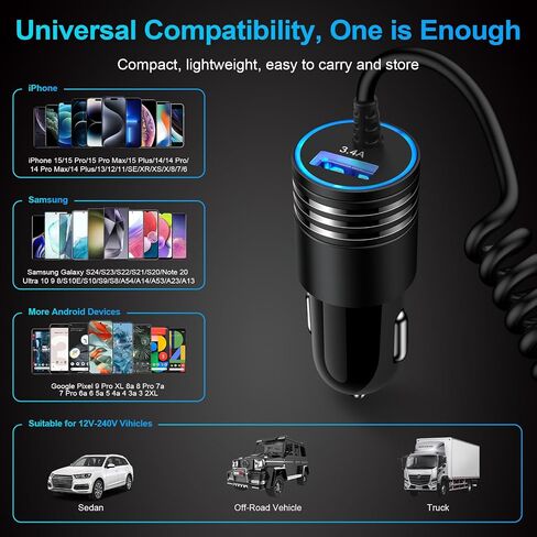 Android Car Charger Type C Samsung Car Charger Fast Charging for Samsung Galaxy A14/A04S/A53 5G/A13/A03S/S23/S23 Ultra/S23 Plus/S22/S21fe/S20/Z Flip4/Z Fold4/A12/A32, 3.4A Car Adapter+3ft USB C Cable in Saudi Arabia