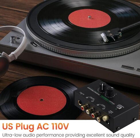 Phono Turntable Preamp, Phonograph Preamplifier with R C A Input, TRS Output, for Turntable Record Play US Plug in Saudi Arabia
