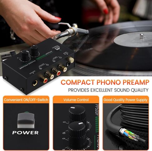 Phono Turntable Preamp, Phonograph Preamplifier with R C A Input, TRS Output, for Turntable Record Play US Plug in Saudi Arabia