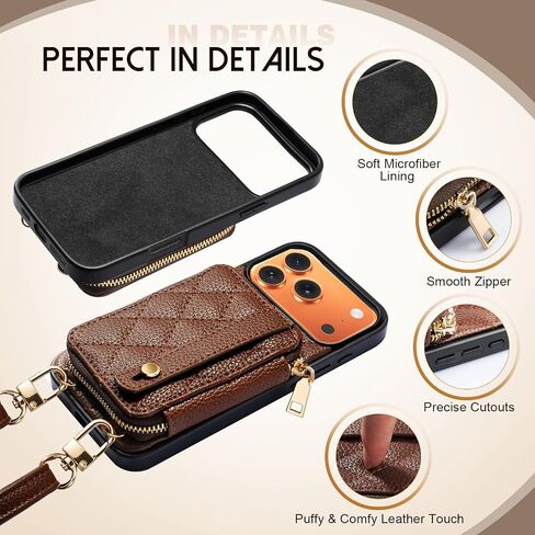 TiMOVO for iPhone 17 Pro Max Wallet Case, RFID Blocking PU Leather Cover for Women, Anti-Theft Wrist Strap, Brown in Saudi Arabia