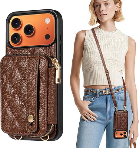TiMOVO for iPhone 17 Pro Max Wallet Case, RFID Blocking PU Leather Cover for Women, Anti-Theft Wrist Strap, Brown in Saudi Arabia
