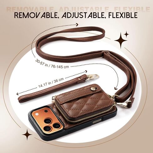 TiMOVO for iPhone 17 Pro Max Wallet Case, RFID Blocking PU Leather Cover for Women, Anti-Theft Wrist Strap, Brown in Saudi Arabia