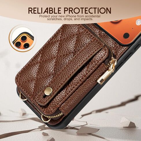TiMOVO for iPhone 17 Pro Max Wallet Case, RFID Blocking PU Leather Cover for Women, Anti-Theft Wrist Strap, Brown in Saudi Arabia