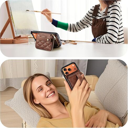 TiMOVO for iPhone 17 Pro Max Wallet Case, RFID Blocking PU Leather Cover for Women, Anti-Theft Wrist Strap, Brown in Saudi Arabia