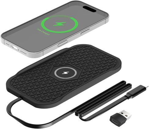 Wireless Car Charger Silicone Pad, for iPhone12/11 Pro/XS/XR/8/8Plus,15W Fast Car Wireless Charging Non-Slip Mat, for Samsung S21/S22/S23/S24/S25/Androids,80cm Cable, Black in Saudi Arabia