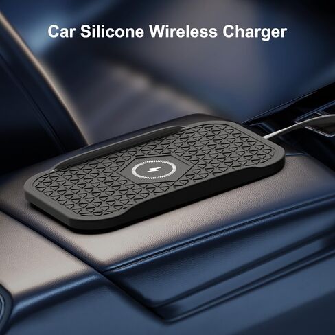 Wireless Car Charger Silicone Pad, for iPhone12/11 Pro/XS/XR/8/8Plus,15W Fast Car Wireless Charging Non-Slip Mat, for Samsung S21/S22/S23/S24/S25/Androids,80cm Cable, Black in Saudi Arabia