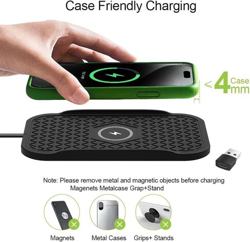Wireless Car Charger Silicone Pad, for iPhone12/11 Pro/XS/XR/8/8Plus,15W Fast Car Wireless Charging Non-Slip Mat, for Samsung S21/S22/S23/S24/S25/Androids,80cm Cable, Black in Saudi Arabia