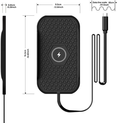 Wireless Car Charger Silicone Pad, for iPhone12/11 Pro/XS/XR/8/8Plus,15W Fast Car Wireless Charging Non-Slip Mat, for Samsung S21/S22/S23/S24/S25/Androids,80cm Cable, Black in Saudi Arabia