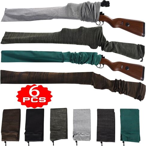 6 قطع جوارب بندقية للبنادق والبنادق، جورب بندقية معالج بالسيليكون مقاس 52 × 4.3 بوصة، غطاء بندقية جورب للتخزين مع نطاقات ومقابض مسدس، ملحقات بندقية مسدسات in Kuwait