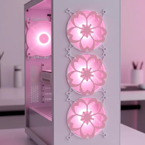 Lounsweer 4 Pcs 120mm Pink Cherry Blossom Guard Fan Grill Metal PC Fan Grill Cover with Screws Cute Computer Accessories Coquettish PC Decor for Office Game Room for Girls Women in Kuwait
