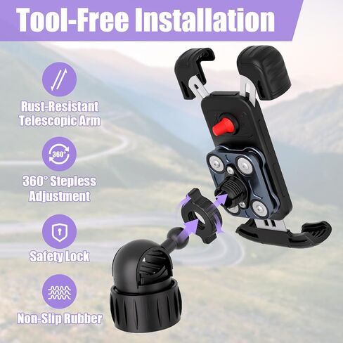 TXV Bike Phone Holder, Motorcycle Phone Mount, 1s Lock | Silicone Protective | Anti-Shock | for iPhone | Samsung | Pixel | 5.1-6.8" Cellphone in Saudi Arabia