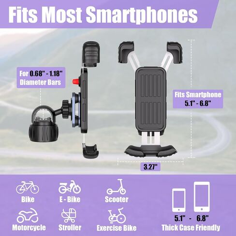 TXV Bike Phone Holder, Motorcycle Phone Mount, 1s Lock | Silicone Protective | Anti-Shock | for iPhone | Samsung | Pixel | 5.1-6.8" Cellphone in Saudi Arabia