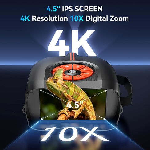 نظارات رؤية ليلية 4K للبالغين: كاميرا مناظير مع شاشة IPS مقاس 4.5 بوصة - هدايا للرجال والأب والزوج والصديق - منظار رقمي يعمل بالأشعة تحت الحمراء بطول 2624 قدمًا للتخييم والحياة البرية - تلسكوب الأدوات التقنية in Kuwait