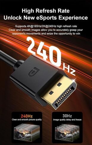 كابل QCEs DisplayPort 1.4، كابل DP 6.6ft 8K، سلك منفذ عرض لـ 8K@60 هرتز، 4K@144 هرتز، 2K@240 هرتز، HDR، موصلات مطلية بالذهب 32.4 جيجابت في الثانية لشاشة الألعاب، FreeSync/G-Sync، الكمبيوتر الشخصي، الكمبيوتر المحمول، التلفزيون in Kuwait