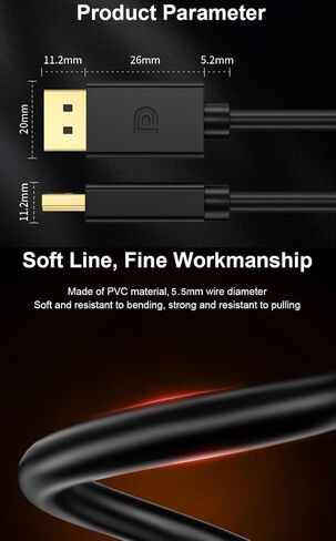 كابل QCEs DisplayPort 1.4، كابل DP 6.6ft 8K، سلك منفذ عرض لـ 8K@60 هرتز، 4K@144 هرتز، 2K@240 هرتز، HDR، موصلات مطلية بالذهب 32.4 جيجابت في الثانية لشاشة الألعاب، FreeSync/G-Sync، الكمبيوتر الشخصي، الكمبيوتر المحمول، التلفزيون in Kuwait