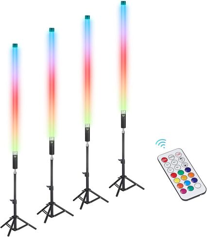 YUNKE 4 عبوات من مصابيح LED المحمولة وألوان RGB مع حوامل، عصا إضاءة فيديو تعمل بالبطارية والتحكم عن بعد مع تأثيرات حية لنادي الرقص ولعبة التلفزيون والبار الليلي واليوتيوب in Kuwait