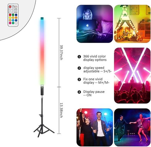YUNKE 4 عبوات من مصابيح LED المحمولة وألوان RGB مع حوامل، عصا إضاءة فيديو تعمل بالبطارية والتحكم عن بعد مع تأثيرات حية لنادي الرقص ولعبة التلفزيون والبار الليلي واليوتيوب in Kuwait