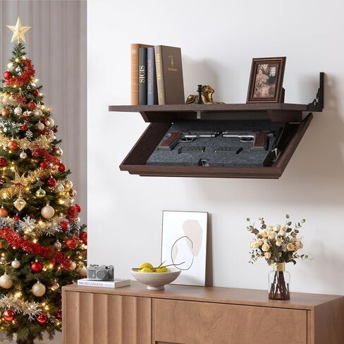 Lvifur 24" Compact Gun Shelf, Gun Rack with Automatic Induction Lock with Secure Hidden Compartment for Wall Mount Display, Storage Security Safe Box for Home in Saudi Arabia