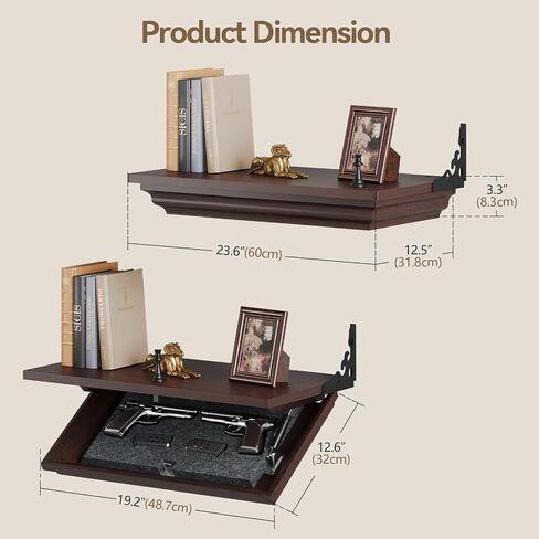 Lvifur 24" Compact Gun Shelf, Gun Rack with Automatic Induction Lock with Secure Hidden Compartment for Wall Mount Display, Storage Security Safe Box for Home in Saudi Arabia
