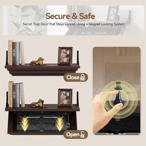 Lvifur 24" Compact Gun Shelf, Gun Rack with Automatic Induction Lock with Secure Hidden Compartment for Wall Mount Display, Storage Security Safe Box for Home in Saudi Arabia