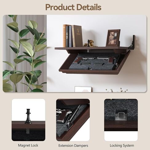 Lvifur 24" Compact Gun Shelf, Gun Rack with Automatic Induction Lock with Secure Hidden Compartment for Wall Mount Display, Storage Security Safe Box for Home in Saudi Arabia