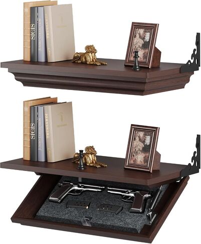Lvifur 24" Compact Gun Shelf, Gun Rack with Automatic Induction Lock with Secure Hidden Compartment for Wall Mount Display, Storage Security Safe Box for Home in Saudi Arabia