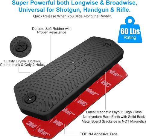 Gun Magnet 60lbs Rated.HQ Rubber Coated Magnetic Pistol Mount & Holster for Vehicle, Truck, Home, Car, Safe, Table & Wall. Tactical Firearm Concealment Holder Accessories (2-Pack) in Saudi Arabia