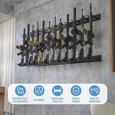 Gun Rack Wall Mount, Aluminium Alloy Gun Racks for Wall, Adjustable 4/8/12 Slot Indoor Gun Racks Securely Hold Shotguns Rifles Rack in Kuwait