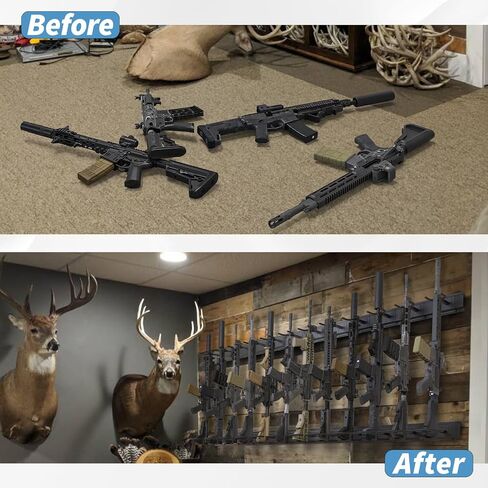 Gun Rack Wall Mount, Aluminium Alloy Gun Racks for Wall, Adjustable 4/8/12 Slot Indoor Gun Racks Securely Hold Shotguns Rifles Rack in Kuwait