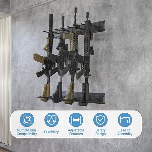 حامل بندقية على الحائط، رفوف بندقية من سبائك الألومنيوم للجدار، رفوف بندقية داخلية قابلة للتعديل 4/8/12 فتحة تحمل حامل بنادق البنادق بشكل آمن in Saudi Arabia